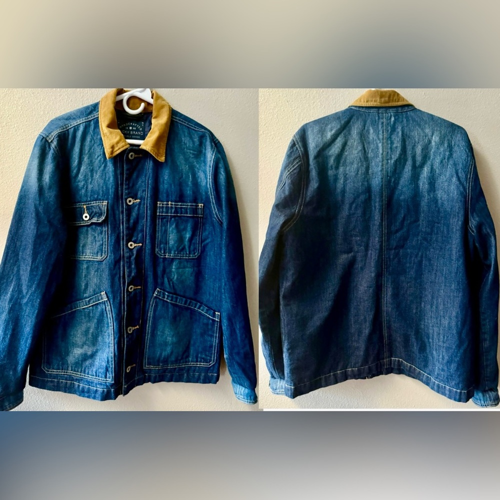 Lucky Brand Denim Chore Coat W/Corduroy Collar Quilted Lining Mens Size M